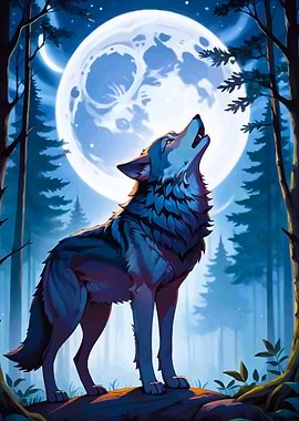 Wolf Howling at the Moon
