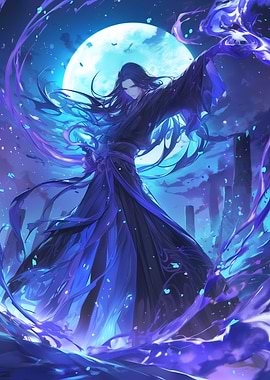 Anime Male Character with Blue Energy