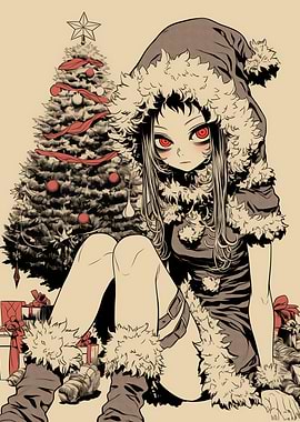 Anime Girl Christmas Illustration