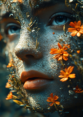 Woman with Flowers on Face