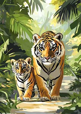 Tiger Family in Jungle