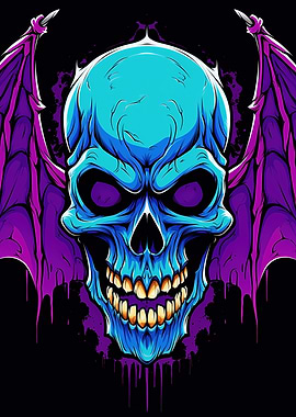 Blue Skull with Wings