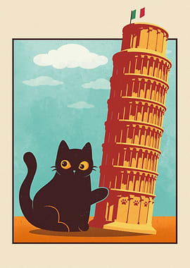 Purrfectly Tilted - Cat and Leaning Tower of Pisa