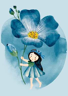 Girl with Giant Linum Flower