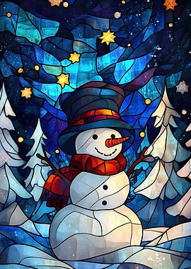 Stained Glass Snowman