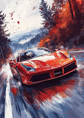 Red sport car Mountain Road