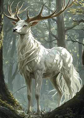 White Stag in Forest