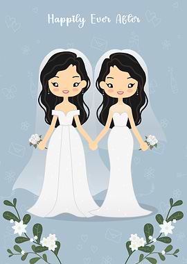 Cute Lesbian Wedding Illustration
