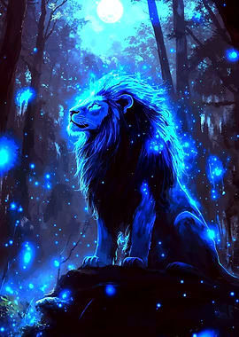 Blue Lion in Forest