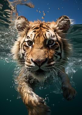 Tiger Swimming Underwater