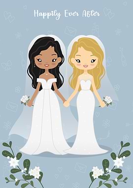 Cute Lesbian Wedding Illustration