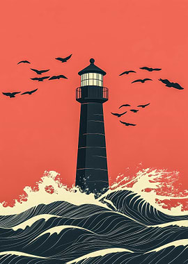 Lighthouse in Stormy Sea