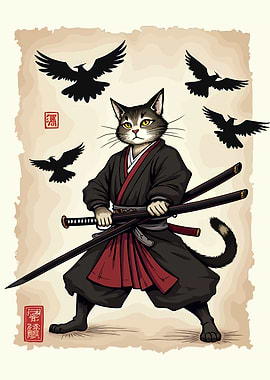 Samurai Cat with Swords