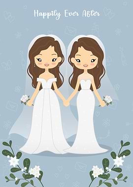 Cute Lesbian Wedding Illustration