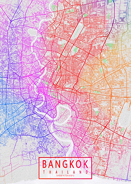 Bangkok City Map Thailand Colorful