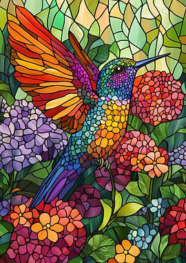 Hummingbird in Bloom Stained Glass