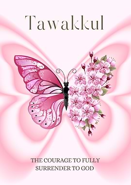 Pink Tawakkul islamic poster with butterfly and flowers
