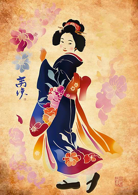 Geisha in Bloom Traditional Art