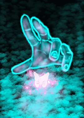 Neon Hand and Butterfly