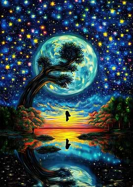 Silhouette Under a Giant Moon