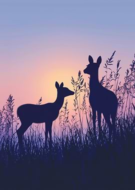 Deer Silhouettes at Sunset