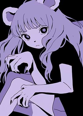 Purple Anime Girl with Bear Ears