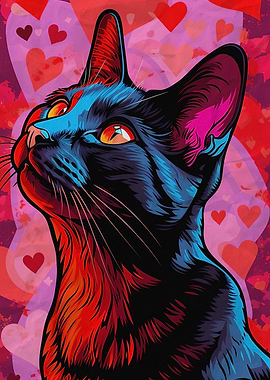 Black Cat with Hearts