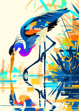 Abstract Heron in Water
