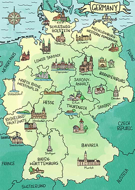 Watercolor Map of Germany (English version)