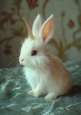 White Bunny with Unicorn Horn