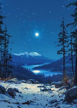 Snowy Mountain Night
