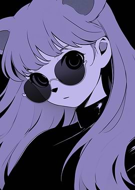Purple Anime Girl with Sunglasses