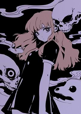 Anime Girl with Skulls