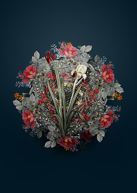 Crimean Iris Wreath Floral Arrangement on Blue