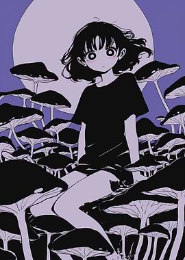 Anime Girl in Mushroom Forest