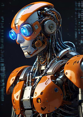 Orange Robot with Glowing Eyes