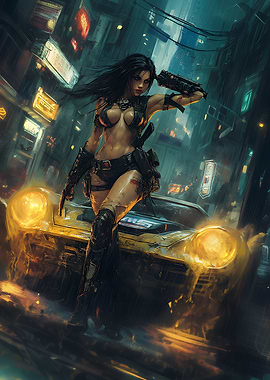 Cyberpunk Woman with Car