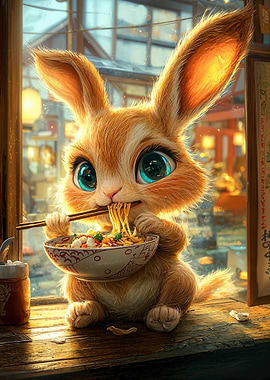 Cute Bunny Eating Ramen