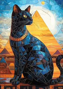 Egyptian Cat with Pyramids