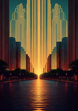 Cityscape with Golden Rays