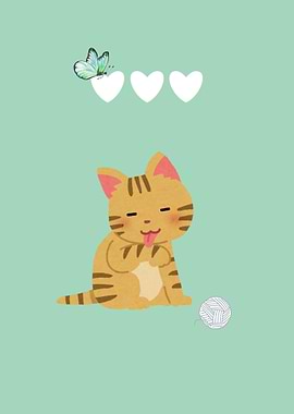 Cute Cat with Yarn Ball