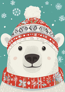 Polar Bear in Winter Hat