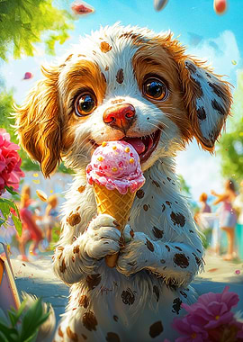 Cute Dog with Ice Cream