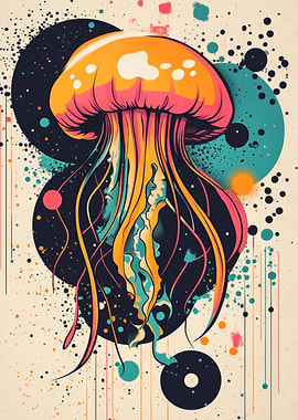 Jellyfish Abstract Art | Colorful Jellyfish Pop Art Print | Unique Ocean-Inspired Decor