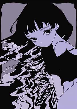 Anime Girl with Water Reflection