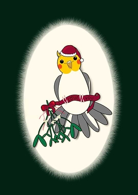 Christmas Cockatiel - Sweet Mistletoe Message