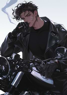 Anime Biker with Motorcycle