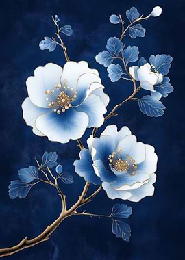 Blue and Gold Floral Art