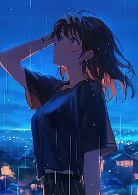 Anime Girl in Rain