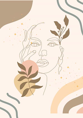 Line Art Woman with Floral